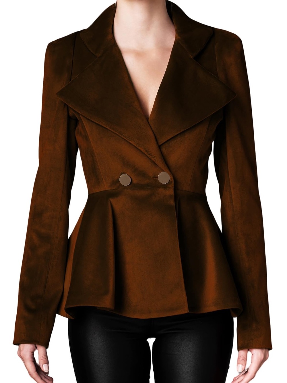 Women's Notched Lapel Vintage Office Button Front Velvet Blazer